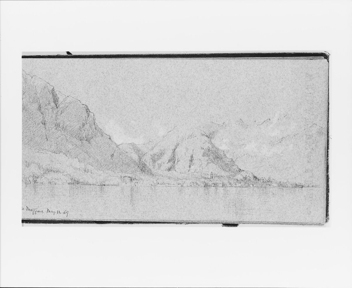 Lake Maggiore, May 11, 1869 (recto, from Sketchbook), Jervis McEntee (American, Rondout, New York 1828–1891 Rondout, New York), Graphite, white gouache, on blue paper, American 