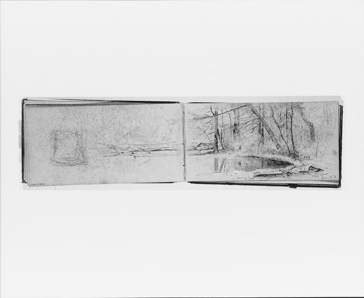 Stony Clove, June 26, 1870; Landscape Composition (verso, from sketchbook), Jervis McEntee (American, Rondout, New York 1828–1891 Rondout, New York), Graphite, white gouache, on blue paper, American 