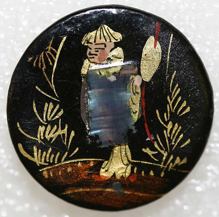 Button, horn, mother-of-pearl, paper, metal, British