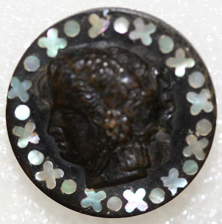 Button, horn, mother-of-pearl, paper, metal, British