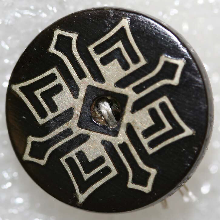 Button, horn, mother-of-pearl, paper, metal, British