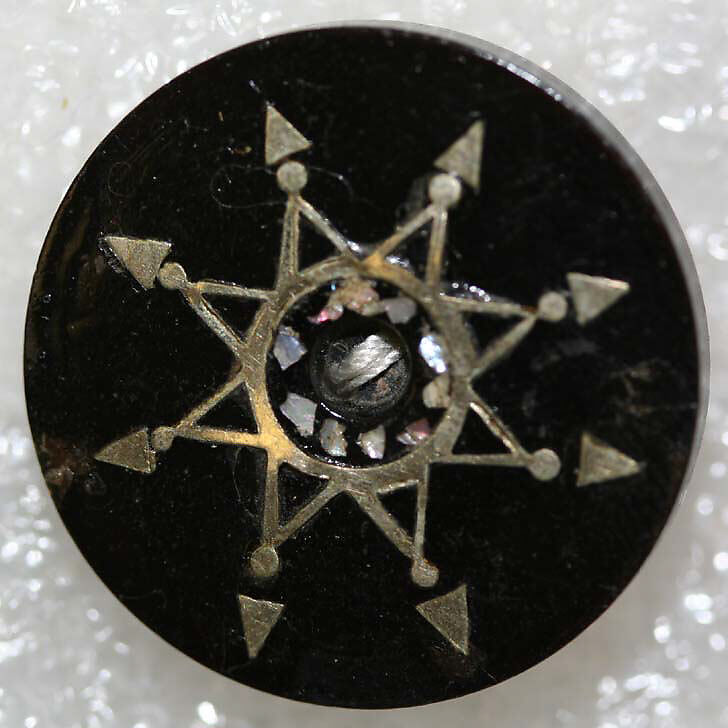 Button, horn, mother-of-pearl, paper, metal, British