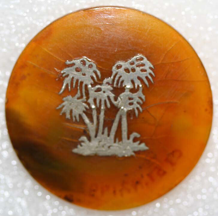 Button, horn, mother-of-pearl, paper, metal, British