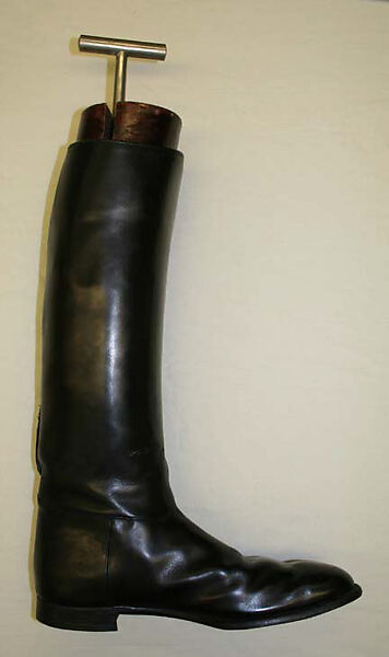 Riding boots, leather, wood, British 