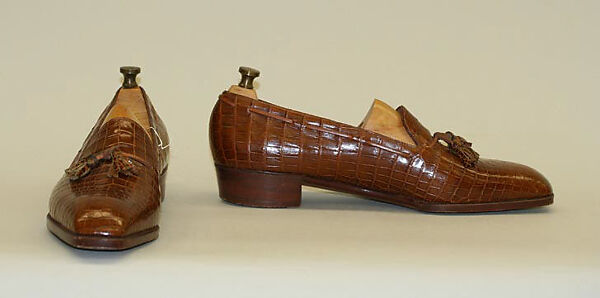 Moccasins, leather, wood, plastic, British 