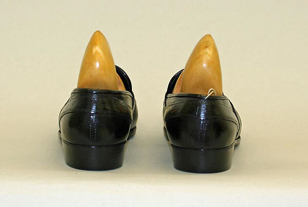 Moccasins, leather, wood, plastic, British