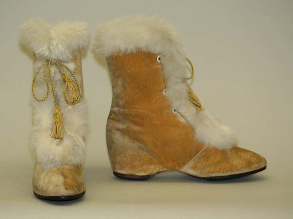 Boots, silk, fur, leather, American 