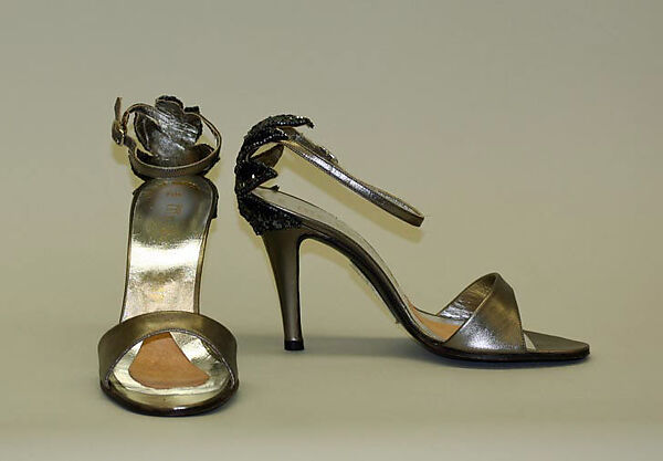 Evening sandals, Stuart Weitzman (American), leather, glass, plastic, American 