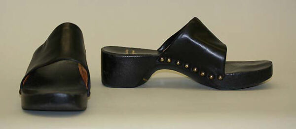 Clogs, Salvatore Ferragamo (Italian, founded 1929), wood, leather, metal, Italian 