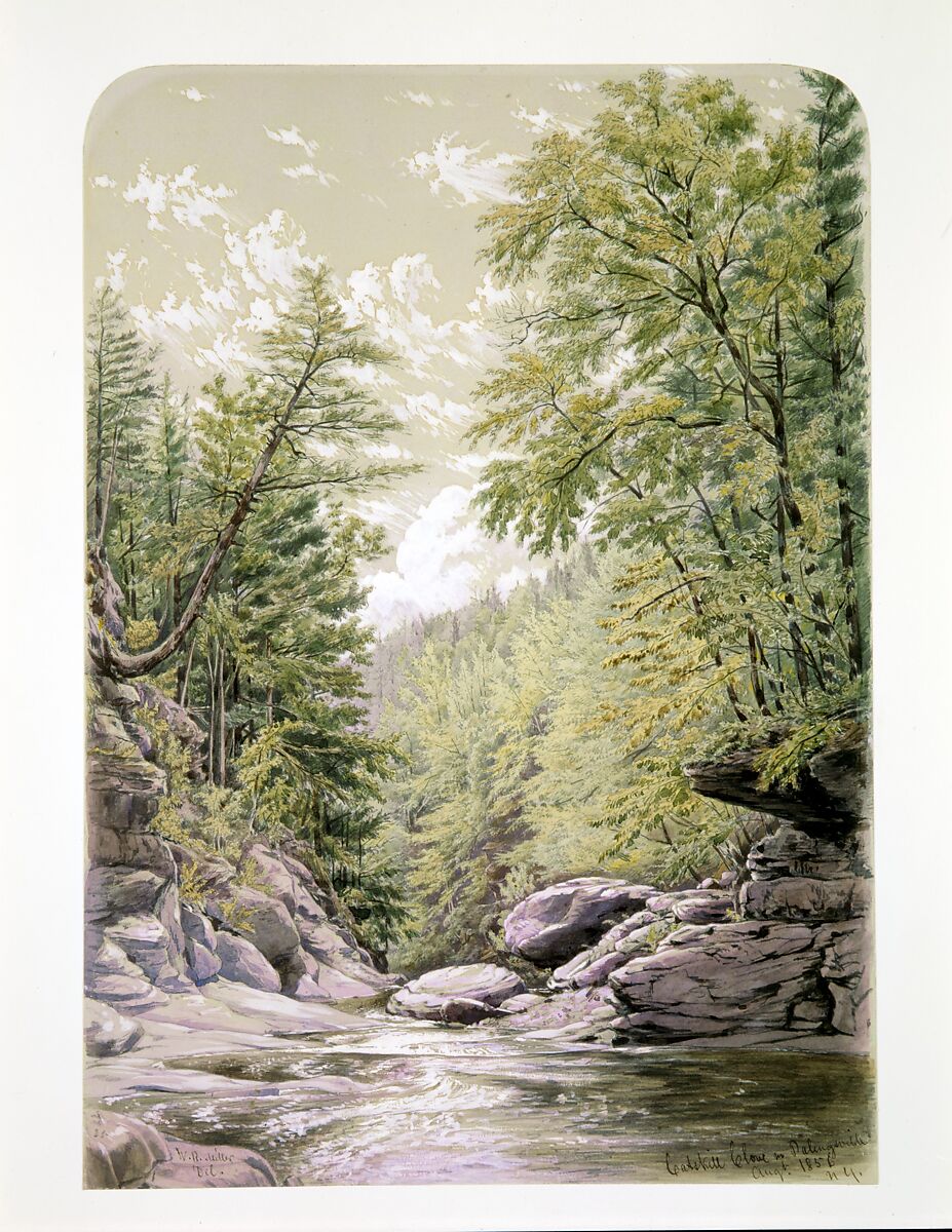 Catskill Clove in Palingsville, William Rickarby Miller (American (born England), Staindrop 1818–1893 Bronx, New York), Watercolor, gouache, and graphite on light green wove paper, American