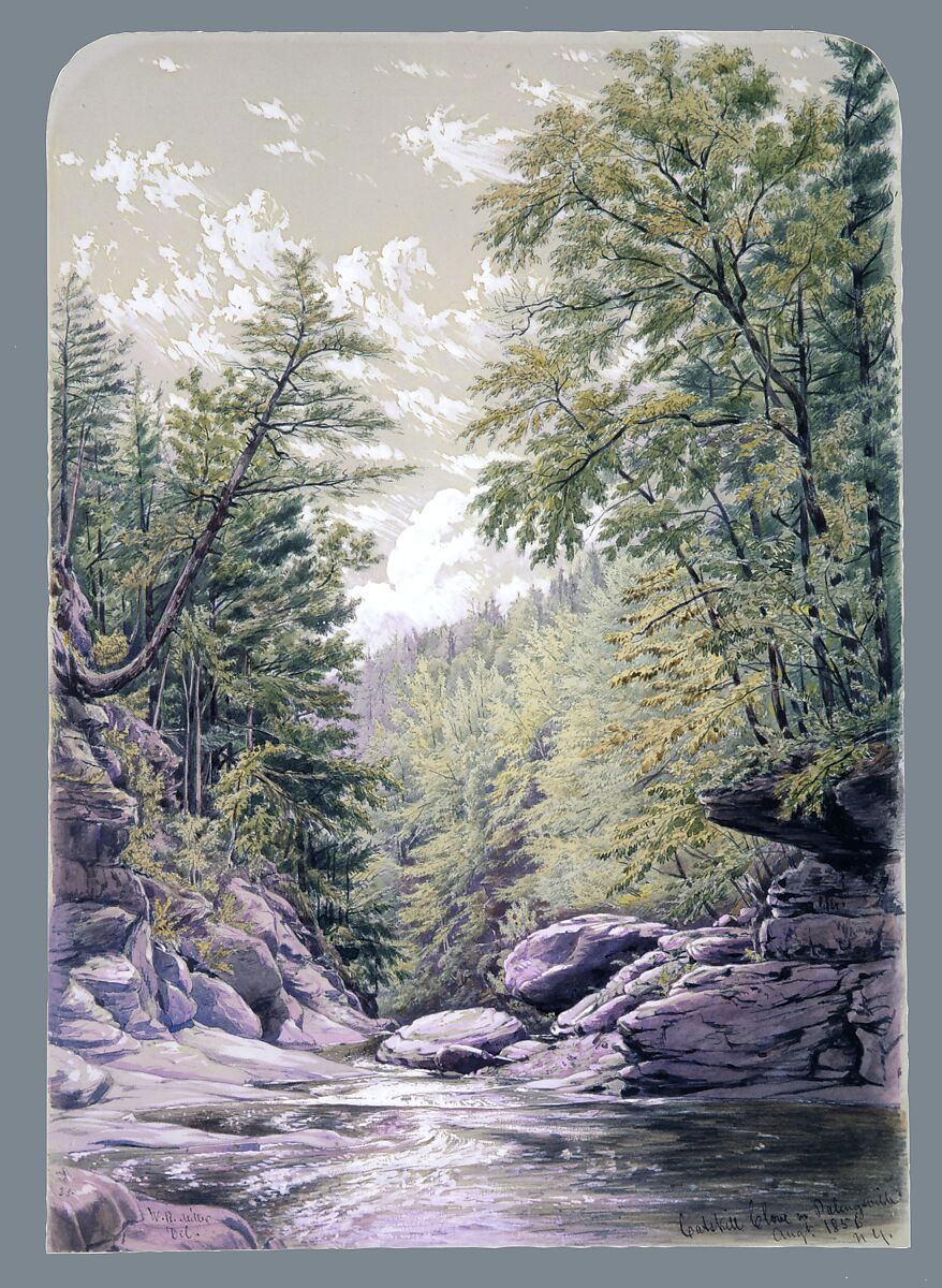 Catskill Clove in Palingsville, William Rickarby Miller (American (born England), Staindrop 1818–1893 Bronx, New York), Watercolor, gouache, and graphite on light green wove paper, American