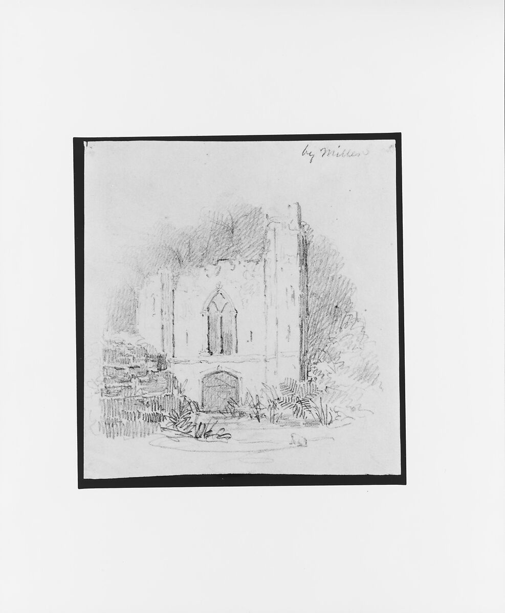 Gothic Ruins, Attributed to William Rickarby Miller (American (born England), Staindrop 1818–1893 Bronx, New York), Graphite on off-white wove paper, American
