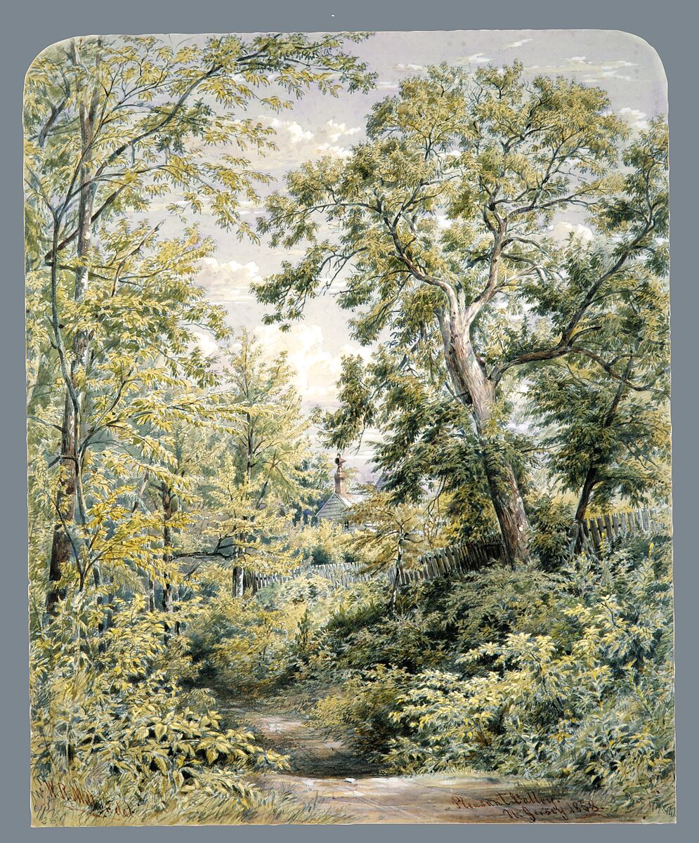 Pleasant Valley, New Jersey, William Rickarby Miller (American (born England), Staindrop 1818–1893 Bronx, New York), Watercolor, graphite, and gouache on light green wove paper, American