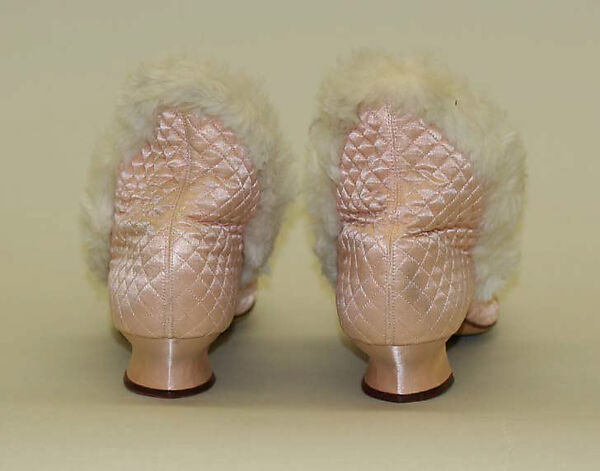 Slippers, silk, leather, fur, wool, American