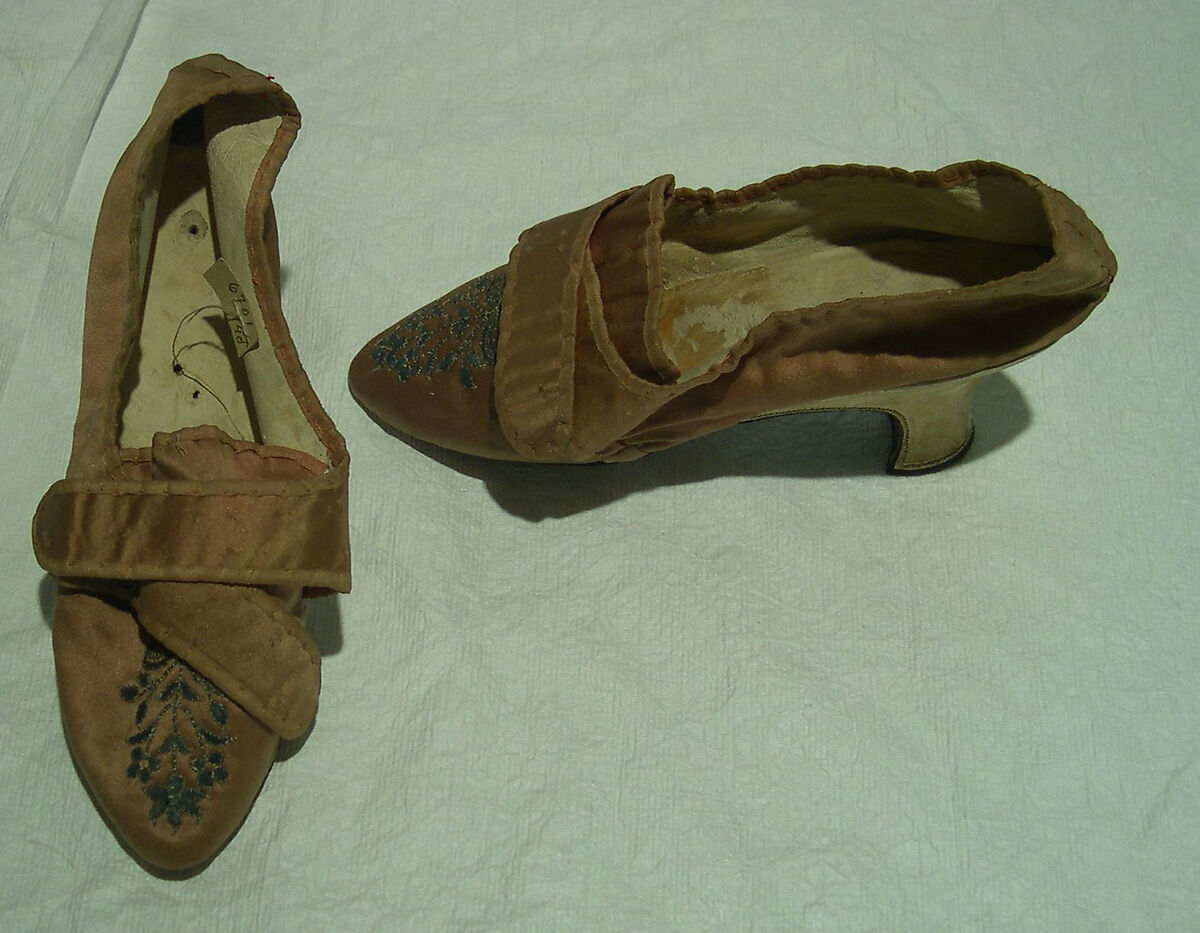 Shoes, silk, leather, probably French 