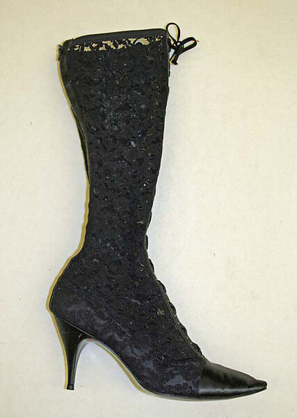 Evening boots, Herbert Levine Inc. (American, founded 1949), leather, silk, synthetic fiber, American 