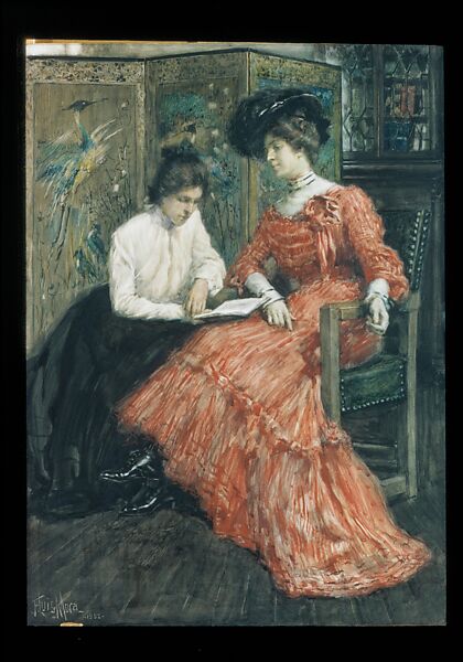 Mrs. F. Luis Mora and Her Sister, F. Luis Mora (American (born Uruguay), Montevideo 1874–1940 New York), Watercolor, gouache, and graphite on wove paper, mounted on cardboard, American