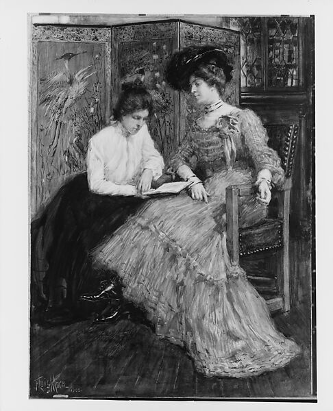 Mrs. F. Luis Mora and Her Sister, F. Luis Mora (American (born Uruguay), Montevideo 1874–1940 New York), Watercolor, gouache, and graphite on wove paper, mounted on cardboard, American