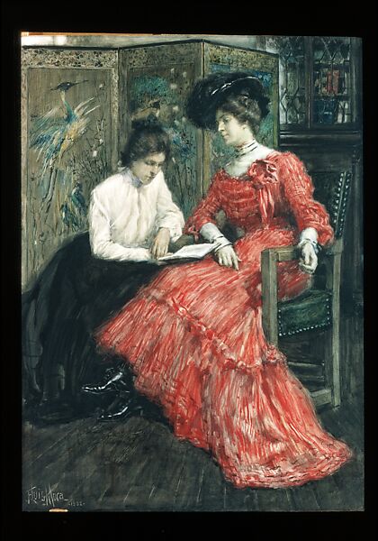 Mrs. F. Luis Mora and Her Sister, F. Luis Mora (American (born Uruguay), Montevideo 1874–1940 New York), Watercolor, gouache, and graphite on wove paper, mounted on cardboard, American