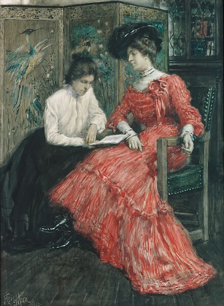Mrs. F. Luis Mora and Her Sister, F. Luis Mora (American (born Uruguay), Montevideo 1874–1940 New York), Watercolor, gouache, and graphite on wove paper, mounted on cardboard, American