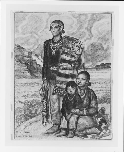 Navajo Family, F. Luis Mora (American (born Uruguay), Montevideo 1874–1940 New York), Graphite on wove paper, American