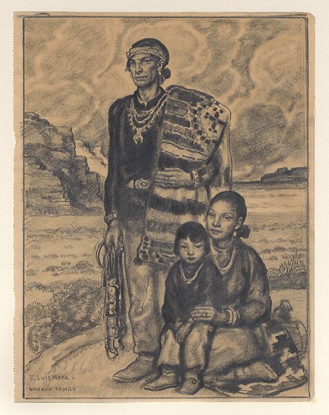 Navajo Family, F. Luis Mora (American (born Uruguay), Montevideo 1874–1940 New York), Graphite on wove paper, American 