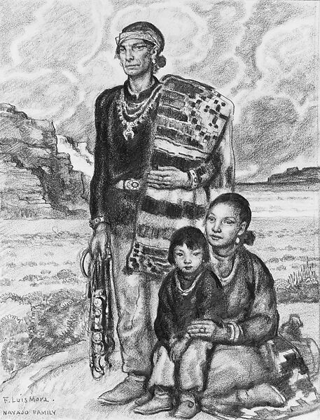 Navajo Family, F. Luis Mora (American (born Uruguay), Montevideo 1874–1940 New York), Graphite on wove paper, American