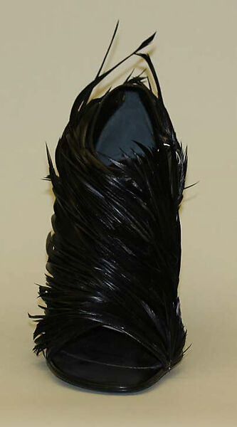 Shoes, Yves Saint Laurent (French, founded 1961), feathers, leather, synthetic, French
