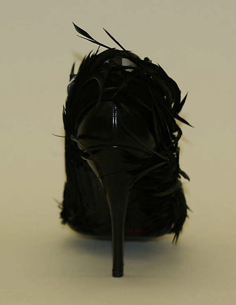 Shoes, Yves Saint Laurent (French, founded 1961), feathers, leather, synthetic, French
