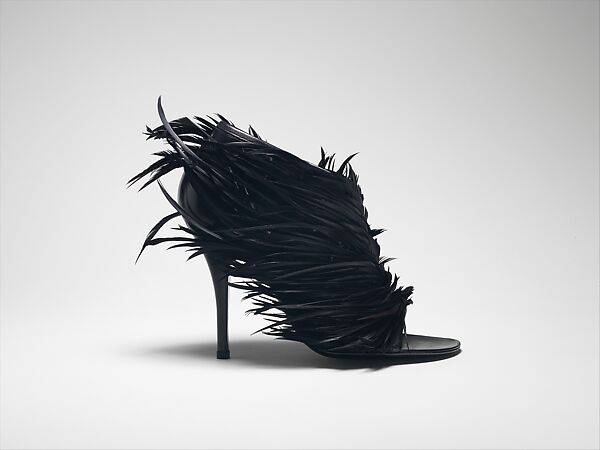 Shoes, Yves Saint Laurent (French, founded 1961), feathers, leather, synthetic, French 