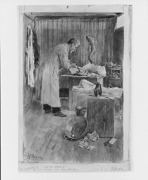 The Artist's Father in the Studio, F. Luis Mora (American (born Uruguay), Montevideo 1874–1940 New York), Watercolor and graphite traces on light gray wove paper, American