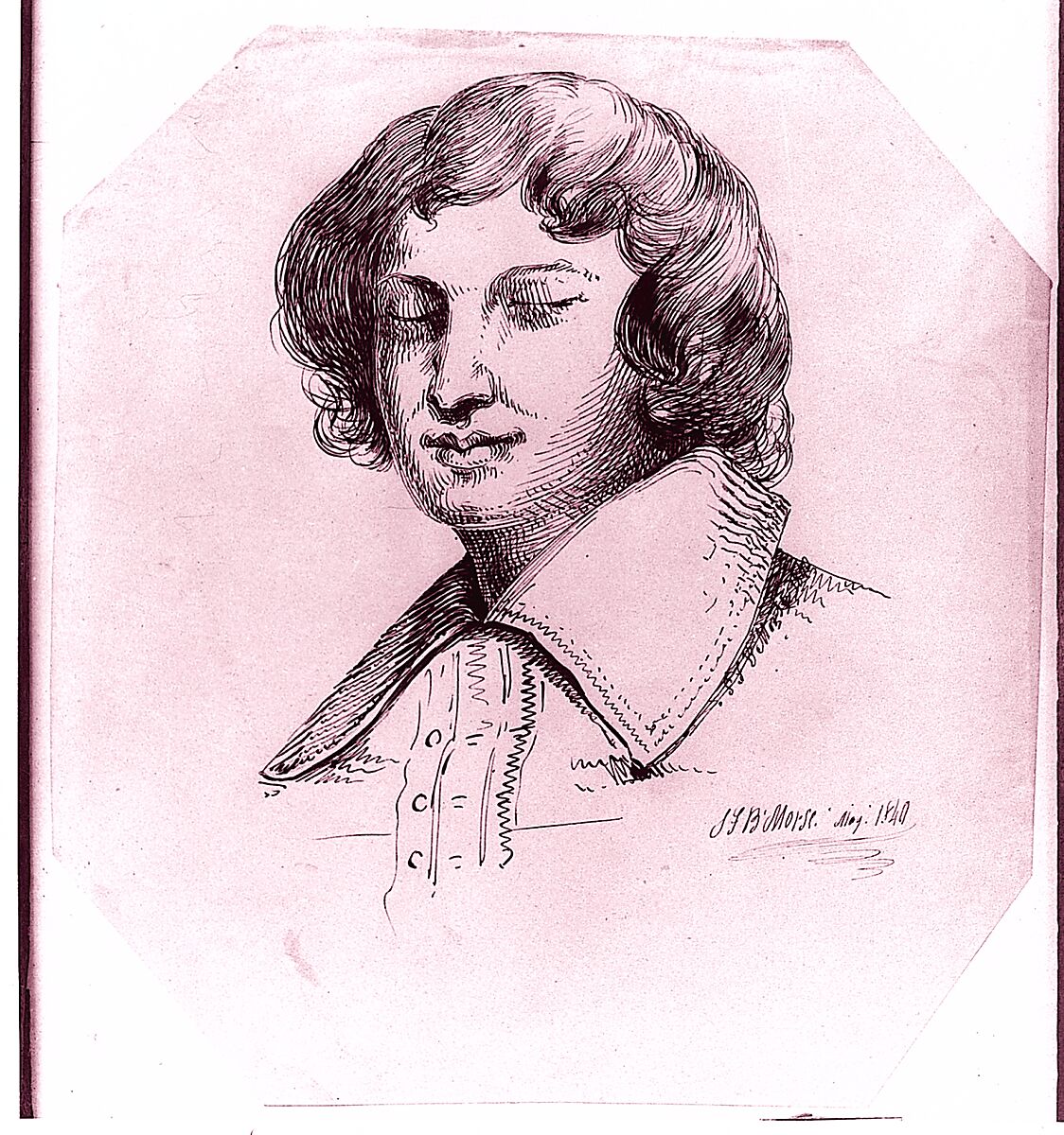 Head of a Man (from McGuire Scrapbook), Samuel F. B. Morse (American, Charlestown, Massachusetts 1791–1872 New York), Pen and iron-gall ink on off-white wove paper, American