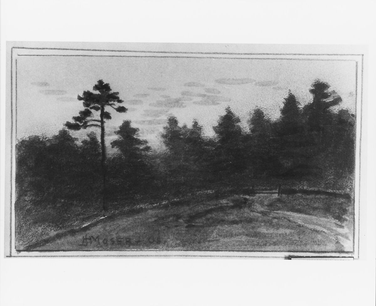 Landscape (from McGuire Scrapbook), James Henry Moser (American (born Canada), Whitby, Ontario 1854–1913 West Cornwall, Connecticut), Graphite and watercolor on off-white wove paper, American