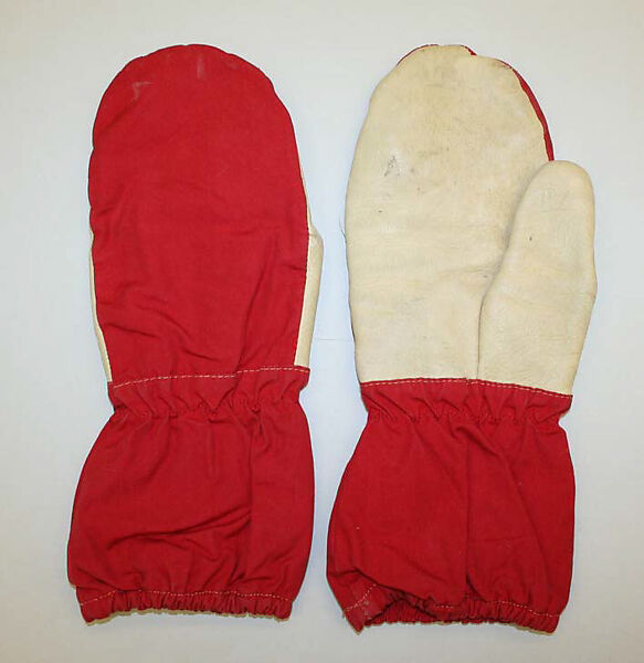 Ski mittens, cotton, leather, American 