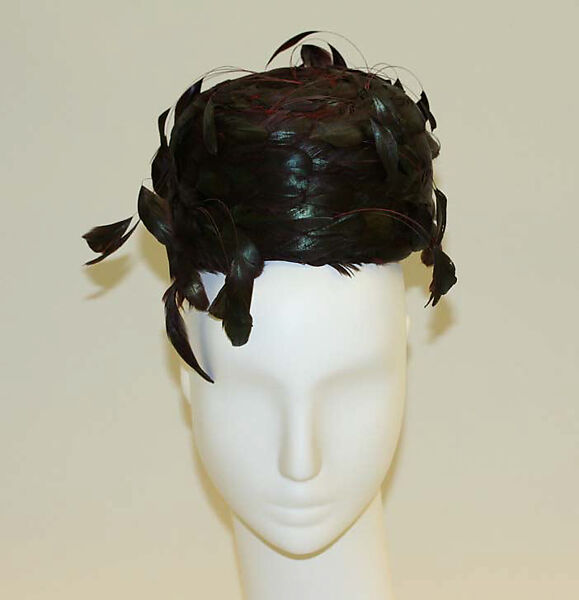 Pillbox hat, Cristobal Balenciaga (Spanish, Guetaria, San Sebastian 1895–1972 Javea), feathers, American 