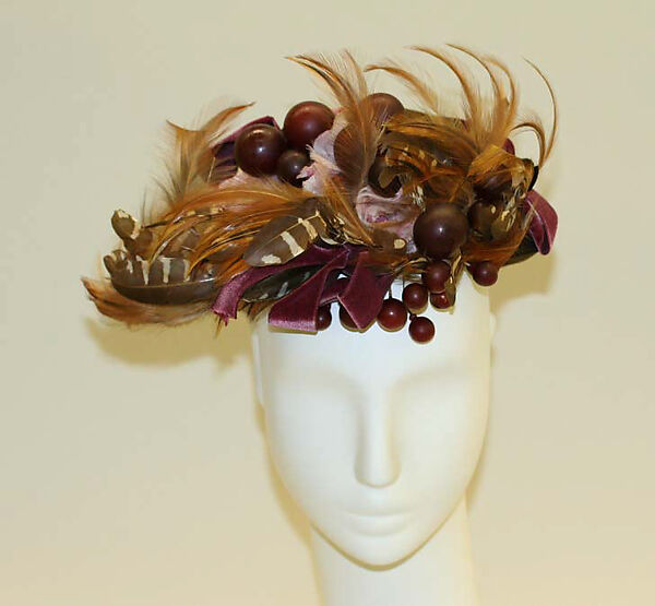 Hat, B. Altman &amp; Co. (American, 1865–1990), silk, feathers, plastic, French 