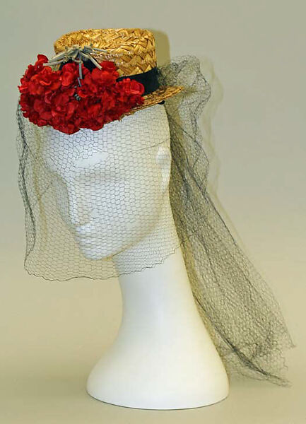 Hat, straw, silk, American 