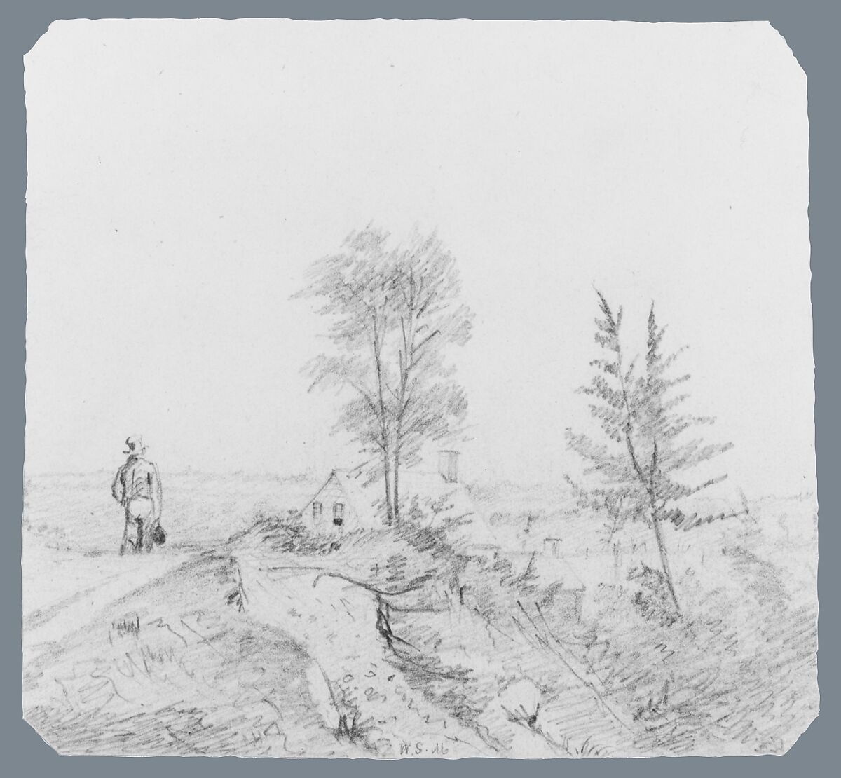 Landscape with Figure (from McGuire Scrapbook), William Sidney Mount (American, Setauket, New York 1807–1868 Setauket, New York), Graphite on off-white wove paper, American
