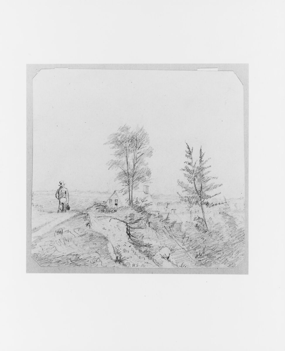 Landscape with Figure (from McGuire Scrapbook), William Sidney Mount (American, Setauket, New York 1807–1868 Setauket, New York), Graphite on off-white wove paper, American 