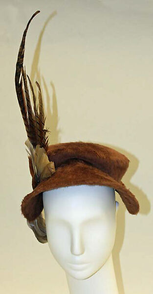 Hat, Lord &amp; Taylor (American, founded 1826), wool, feathers, fur, American 