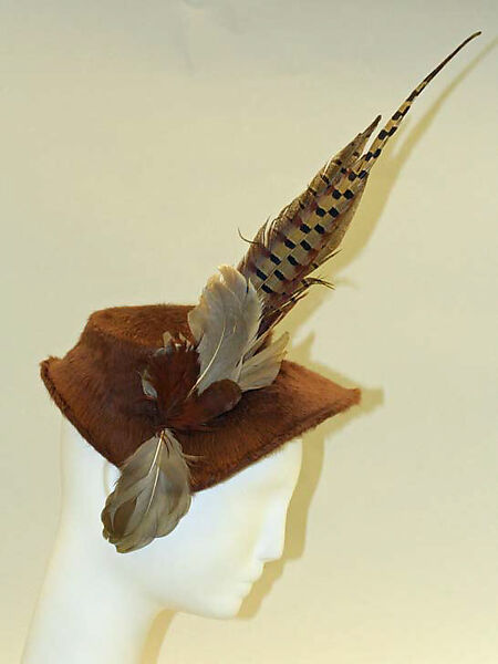 Hat, Lord &amp; Taylor (American, founded 1826), wool, feathers, fur, American