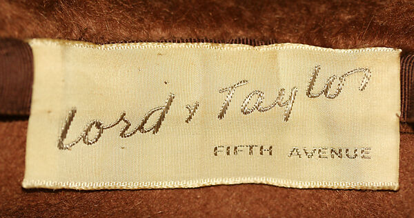 Hat, Lord &amp; Taylor (American, founded 1826), wool, feathers, fur, American