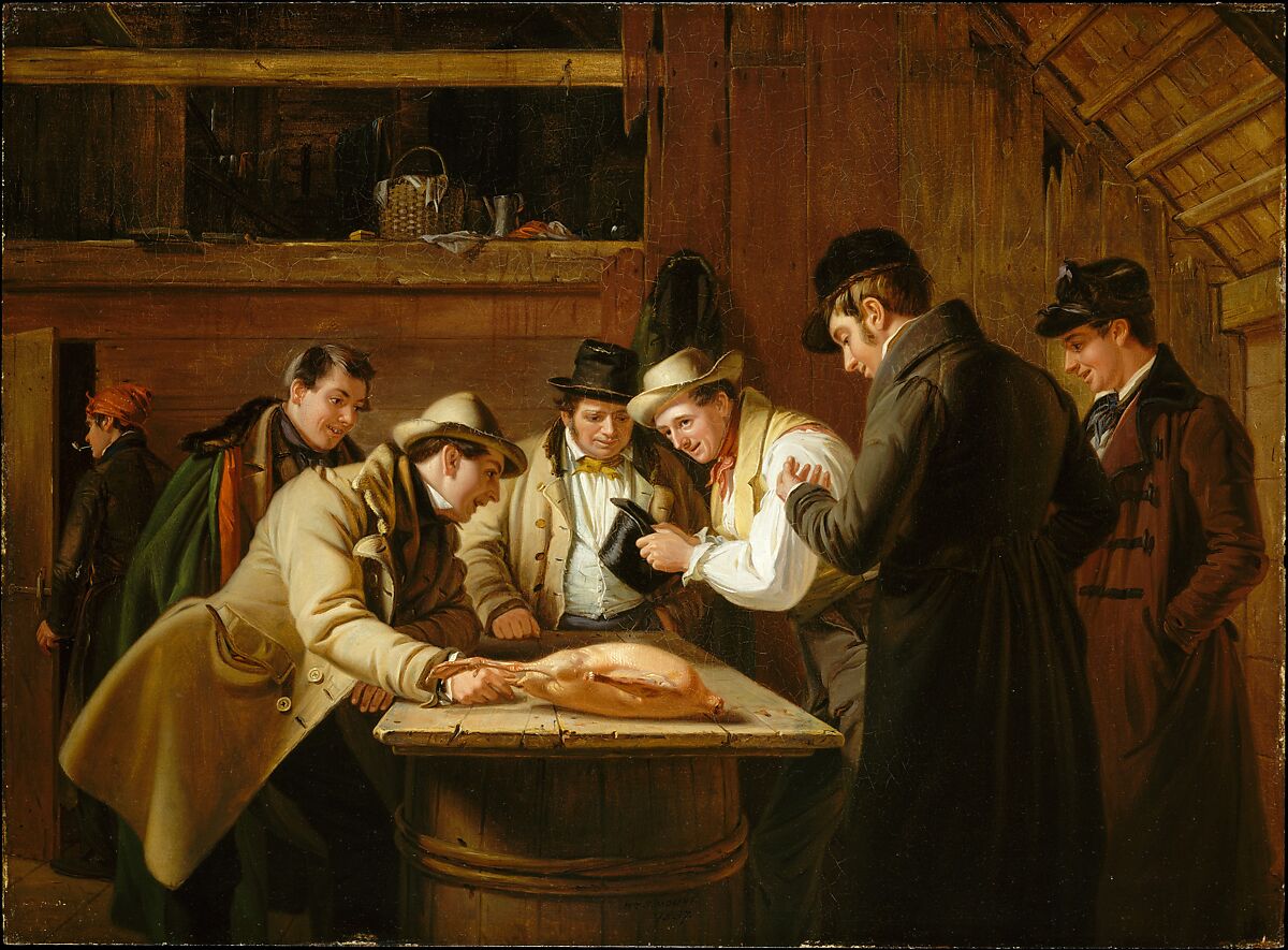 The Raffle (Raffling for the Goose), William Sidney Mount (American, Setauket, New York 1807–1868 Setauket, New York), Oil on mahogany, American 