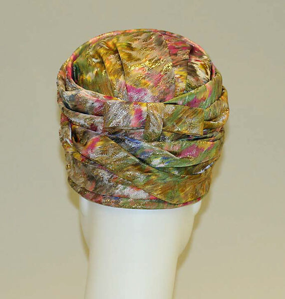 Turban, Elsa Schiaparelli (Italian, 1890–1973), silk, mylar, French