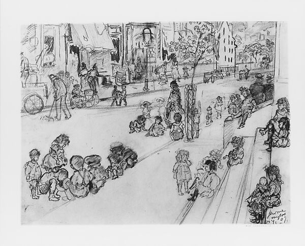 Children at Play, Jerome Myers (American, Petersburg, Virginia 1867–1940 New York), Graphite on light gray wove paper, American
