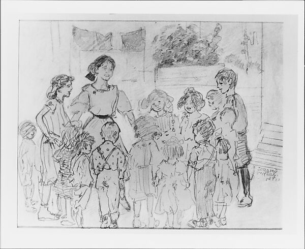 Circle of Children, Jerome Myers (American, Petersburg, Virginia 1867–1940 New York), Graphite, watercolor, and white chalk on light-colored wove paper, American
