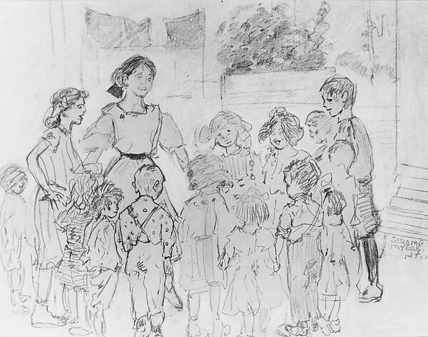 Circle of Children, Jerome Myers (American, Petersburg, Virginia 1867–1940 New York), Graphite, watercolor, and white chalk on light-colored wove paper, American