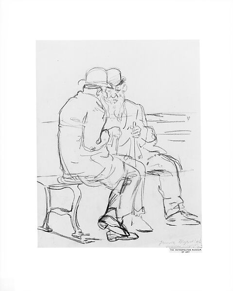 The Old Men, Jerome Myers (American, Petersburg, Virginia 1867–1940 New York), Black crayon on off-white wove paper, American