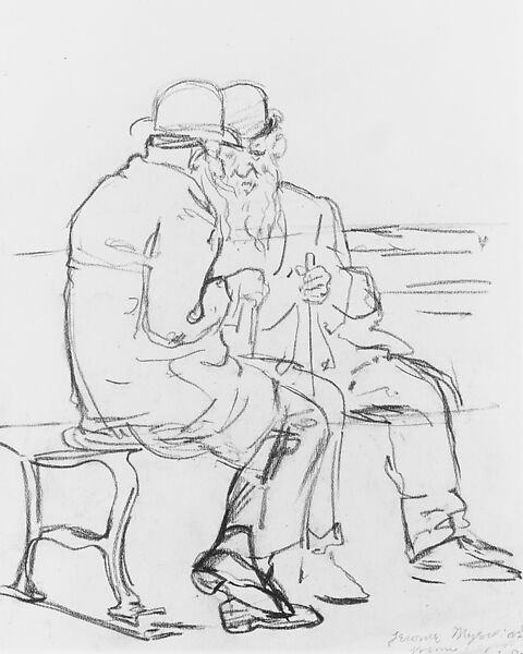 The Old Men, Jerome Myers (American, Petersburg, Virginia 1867–1940 New York), Black crayon on off-white wove paper, American
