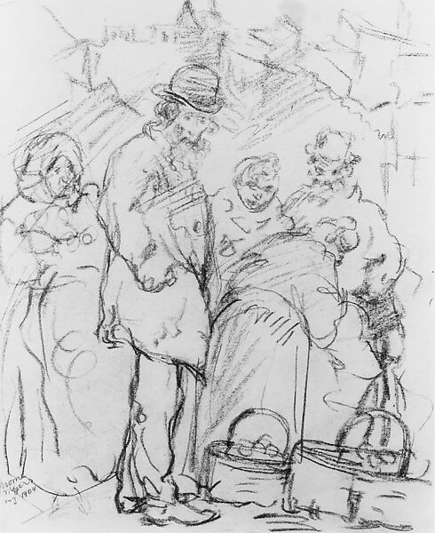 The Old Philosopher, Jerome Myers (American, Petersburg, Virginia 1867–1940 New York), Black crayon on off-white wove paper, American